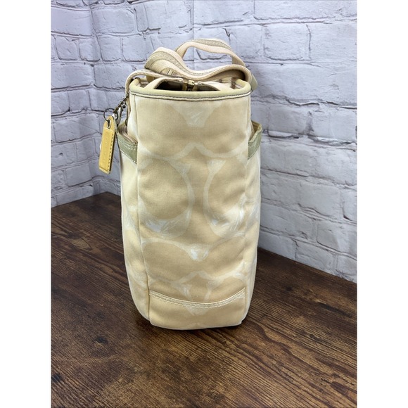 Coach Signature Print Tote Bag Purse Satchel Handbag Designer Tan - Picture 4 of 10